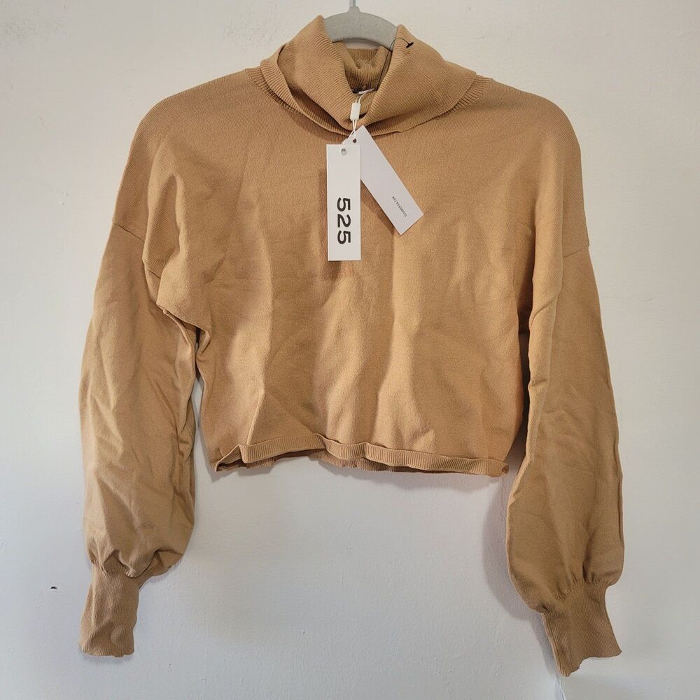 525 America camel beige turtleneck cropped sweater size XS 

Foldover neckline
B